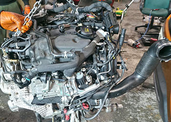 Land Rover engine removed for rebuilding