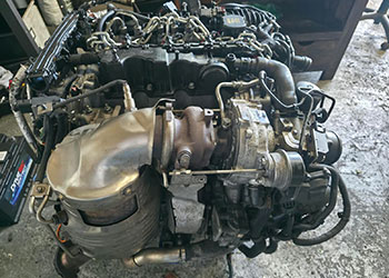 Land Rover diesel engine removed for rebuild