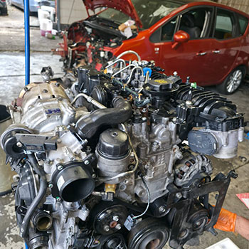 Land Rover engine removed for repair